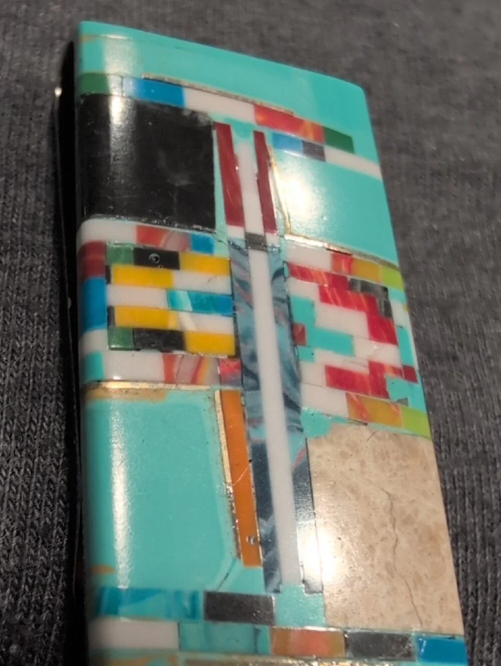 Turquoise Inlay Men's Money Clip - Artisan Multi-Color Design